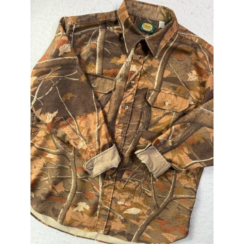 Vintage 90s Cabelas Skyline Camo Button Up Shirt Mens XL Worsterlon Long Sleeve